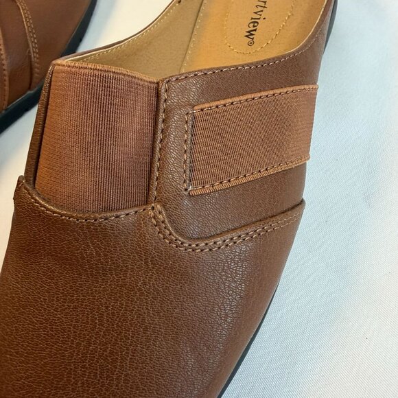 Comfortview The Sarah Womens Size 7.5 Wide Brown Leather Mules Workwear Casual - Picture 12 of 12